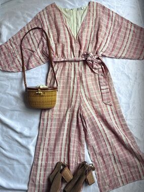 Farrow Red & Cream Striped Jumpsuit with Tie Waist